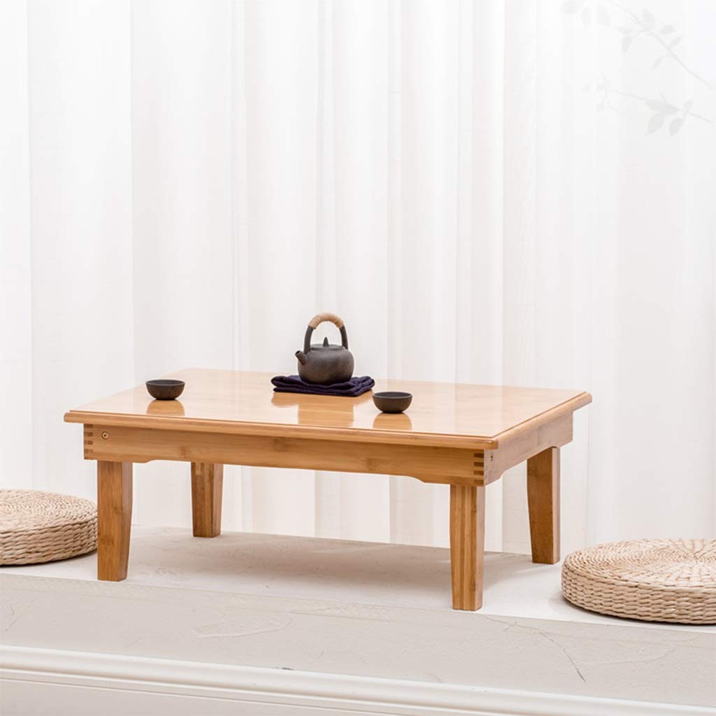 Foldable Bamboo Coffee Table - Small Low Mini Table for Balcony, Study, Laptop & Dining - 70x50x37cm Wood Color - Perfect for Small Spaces, Home Office & Outdoor Use