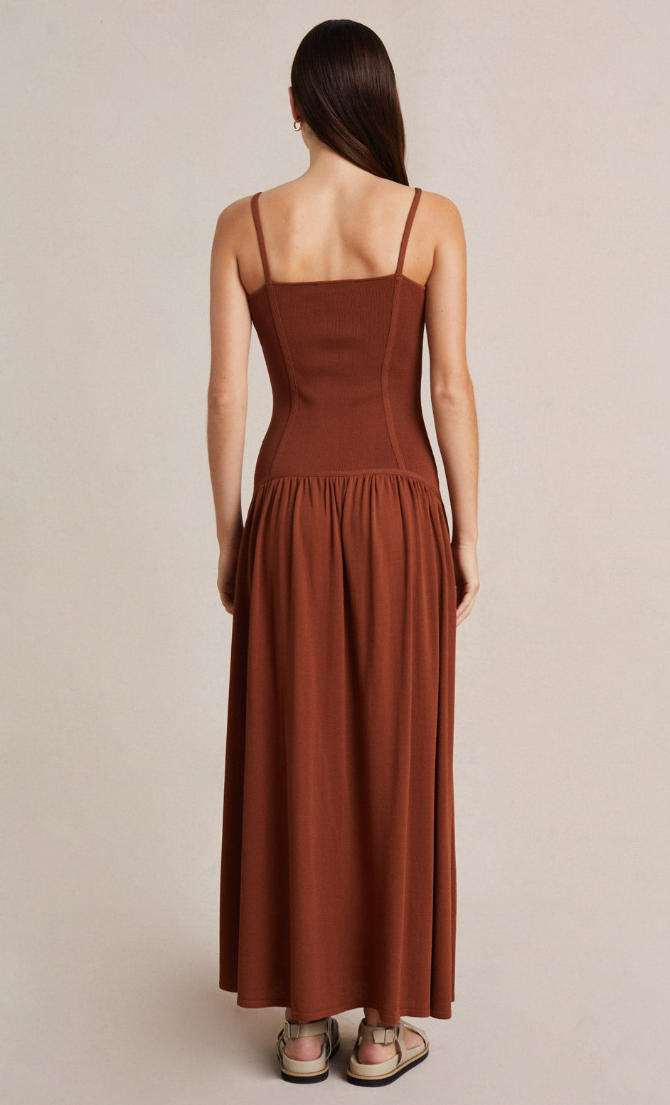 Amalia Knit Maxi Dress in Rust - Flowy Long Sleeve Boho Dress for Women, Perfect for Fall Weddings, Date Nights & Casual Outings