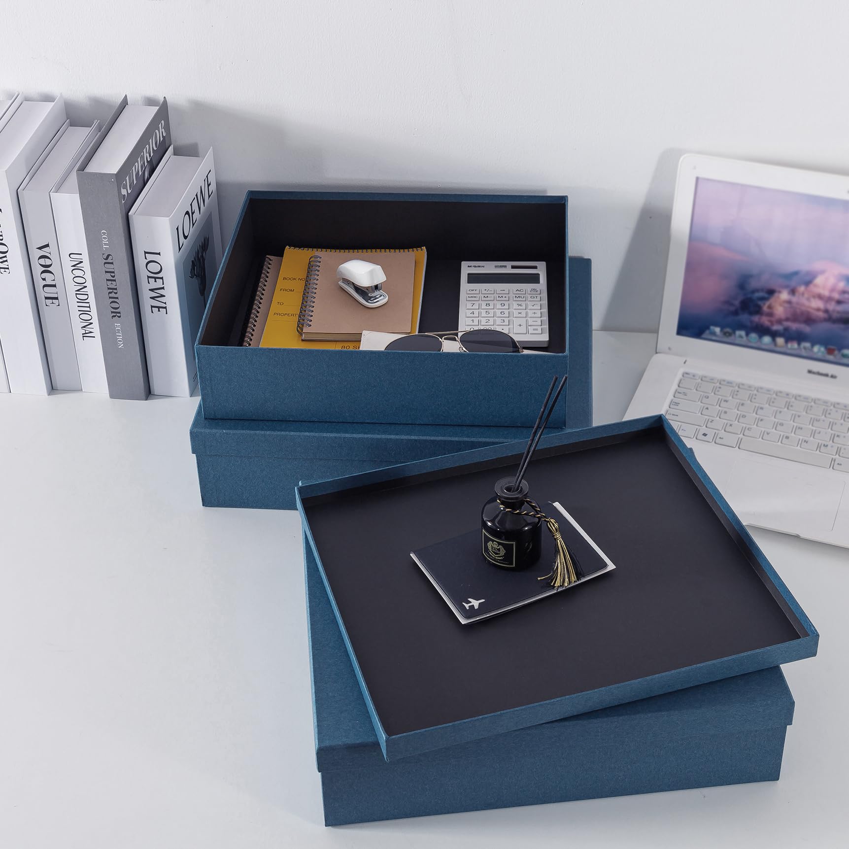 Decorative Storage Boxes with Lids - Navy Blue for Home & Office Organizing