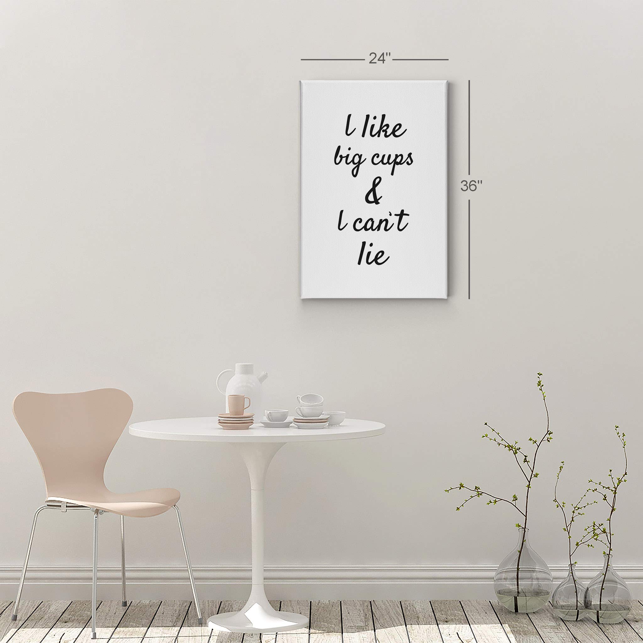 Smile Art Design 'I Like Big Cups & I Can't Lie' Hand Lettered Canvas Wall Art Print - Coffee Lover Gift, Kitchen Decor, Farmhouse Sign for Home, Office, Restaurant & Coffee Shop (40x30 Inches) - Perfect for Dining Room Wall Decor & Barista Appreciation Gifts