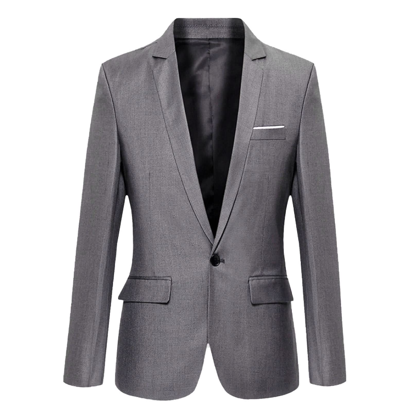 Men's Slim Fit Blazer Jacket - Grey 2XL | Business Suit Coat with Flap Pockets, Single Button Lapel | Formal Office Wear, Wedding Attire & Professional Menswear