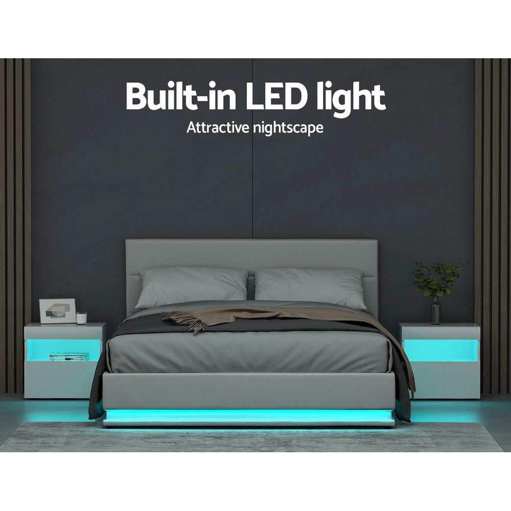 Henley Queen Gas Lift Storage Bed Frame with LED Lights – White | Modern Platform Bed with Underbed Storage & USB Ports | Perfect for Small Bedrooms & Guest Rooms