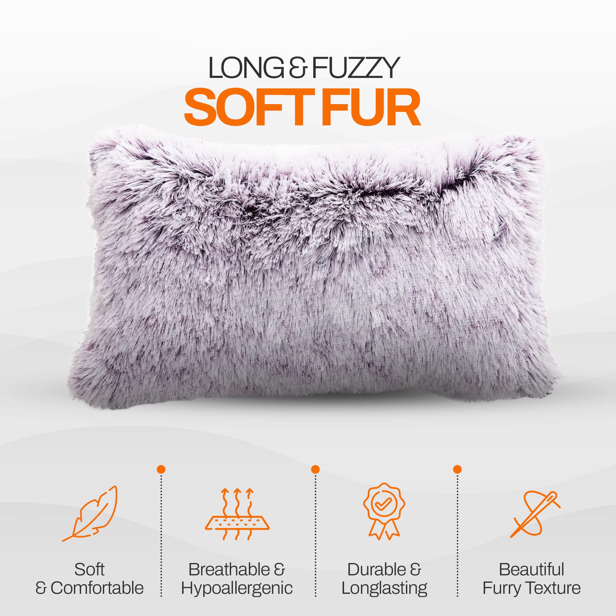 Soft Shaggy Throw Pillows for Couch & Bed - 12x20 Inch Cozy Long Hair Faux Fur Decorative Pillows with Inserts Included (Set of 2, Purple) - Perfect for Living Room, Bedroom & Home Decor