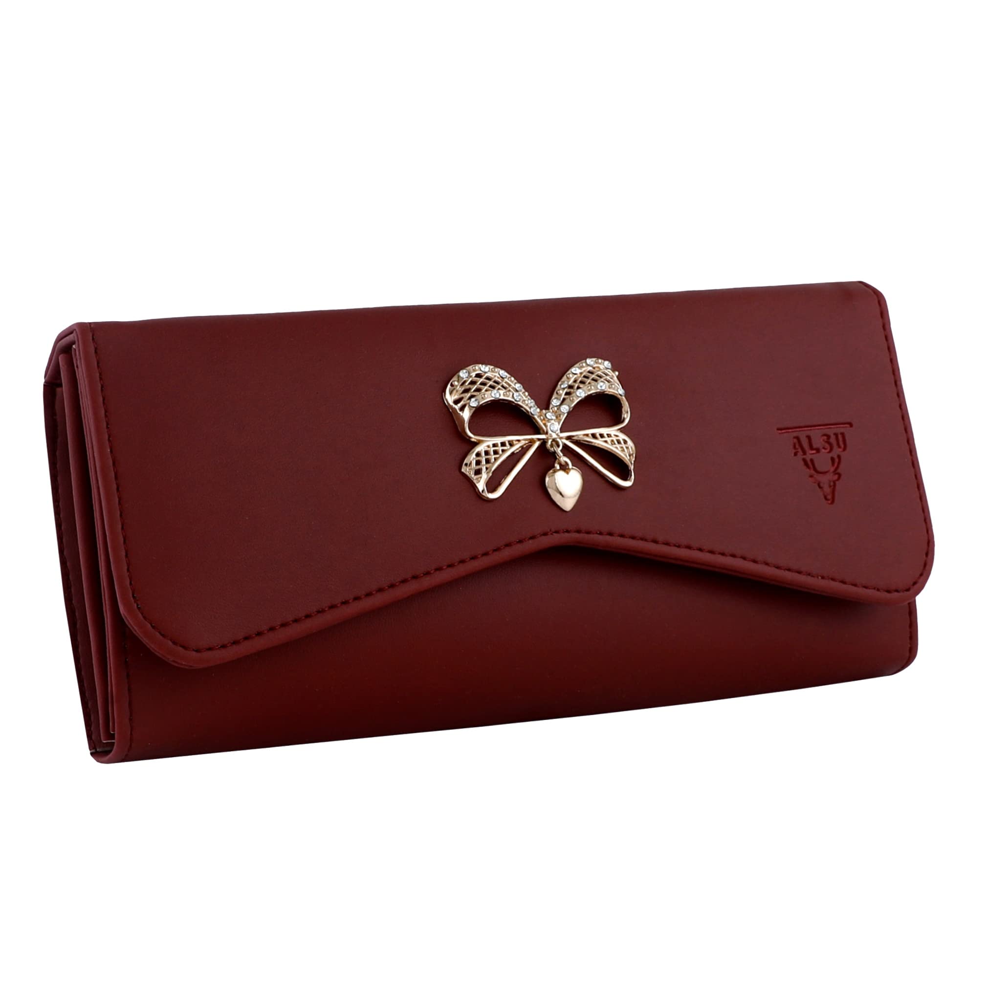 ALSU Women's Hand Wallet Purse Clutch with Phone Pocket, 4 Card Slots & Coin Pockets - Smooth Leather Material (Maroon) - Perfect for Parties, Weddings & Evening Events
