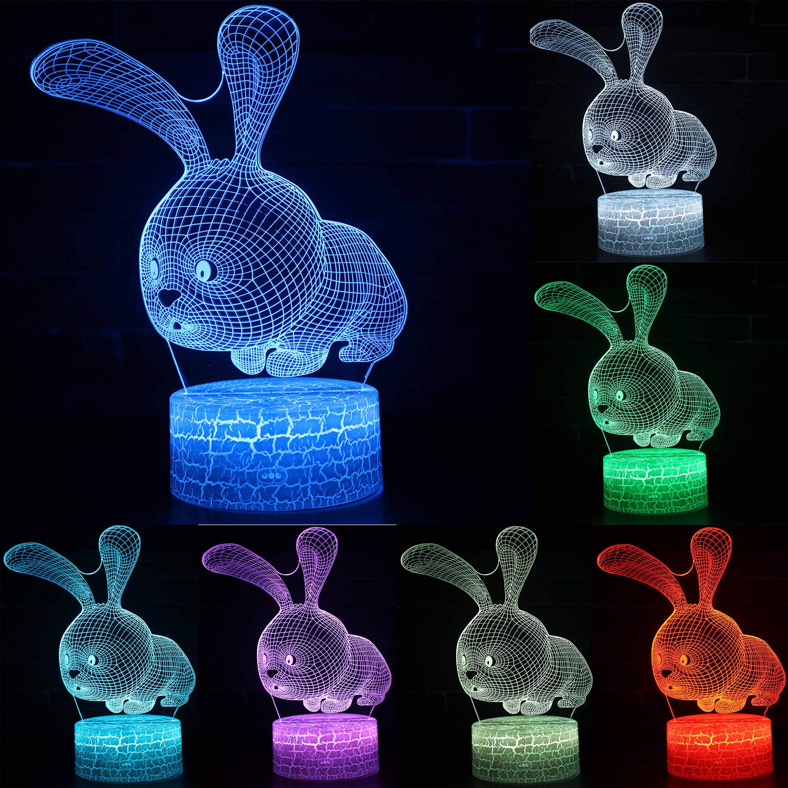 **3D Easter Rabbit LED Night Light - USB-Powered Colorful Gift Light for Kids, Bedroom, Nursery, Party Decor (White) | Perfect for Easter, Christmas, and Nighttime Ambiance**