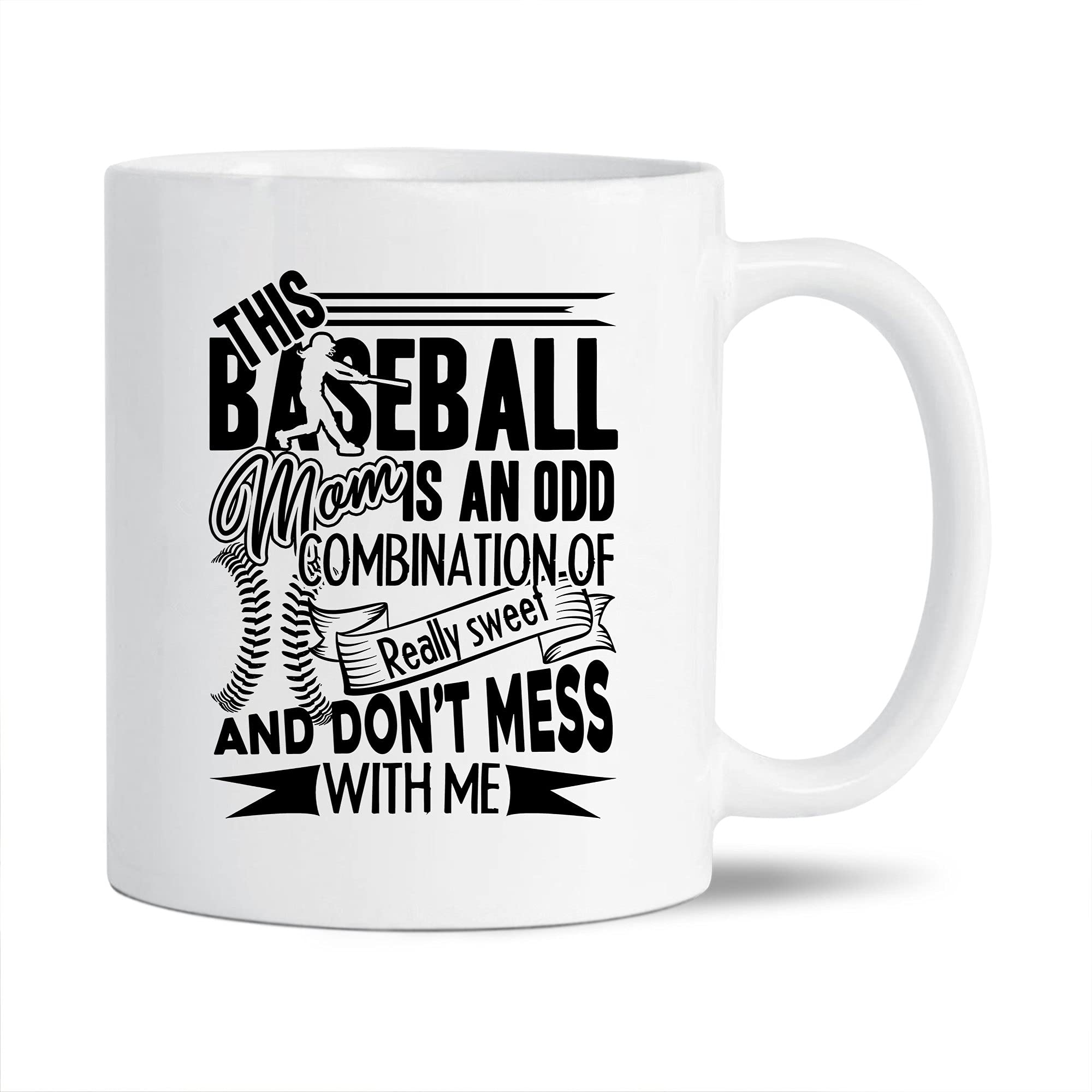 Funny Baseball Ceramic Coffee Mug 11oz - Perfect Gift for Baseball Moms, Players & Fans - Great for Home, Office & Travel - White Odd-Shaped Tea Cup with Decorative Baseball Design