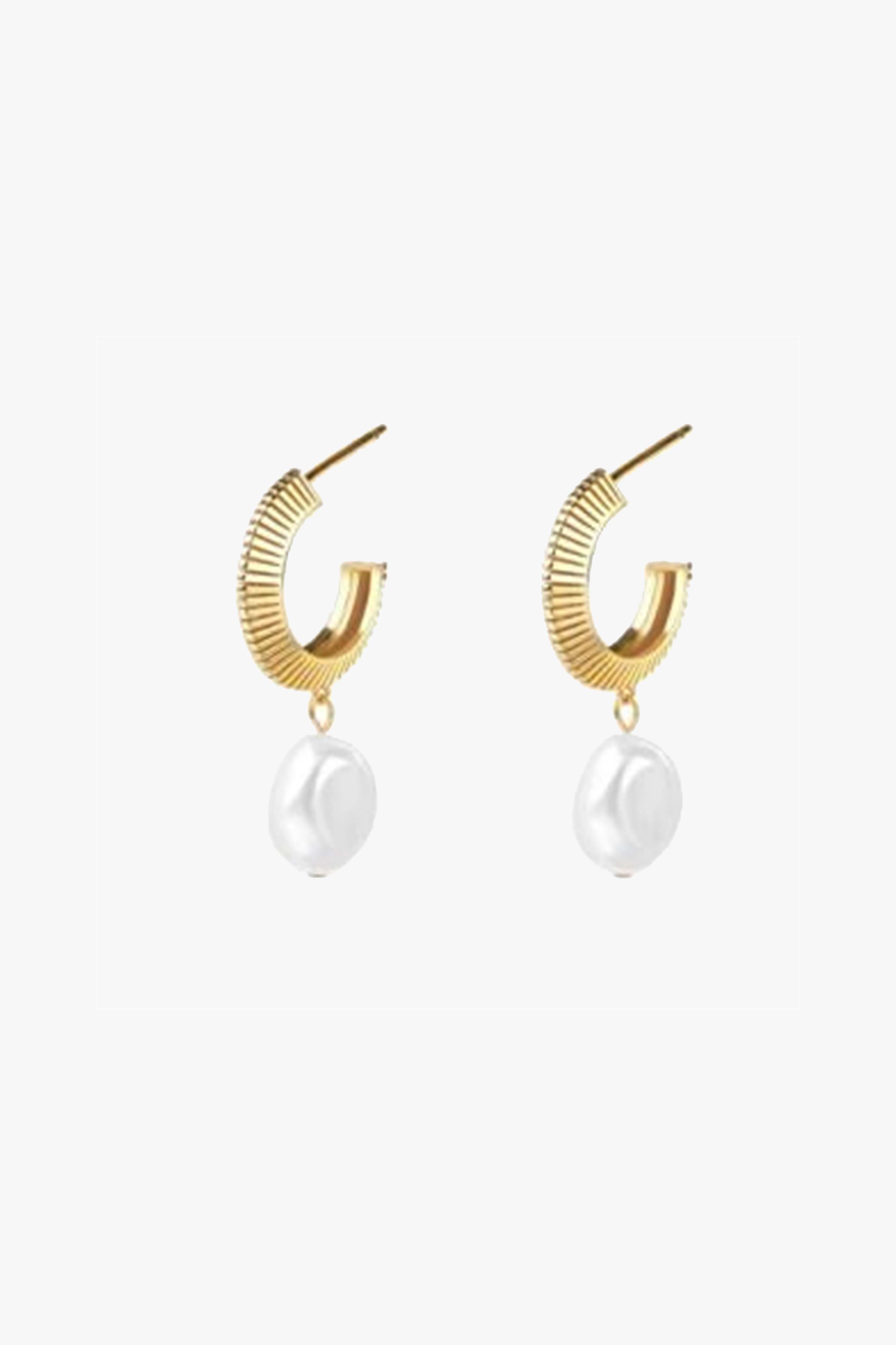Elegant Aada Pearl Gold Hoop Earrings for Women - 14K Gold Plated Pearl Dangle Earrings - Perfect for Weddings, Parties & Everyday Wear