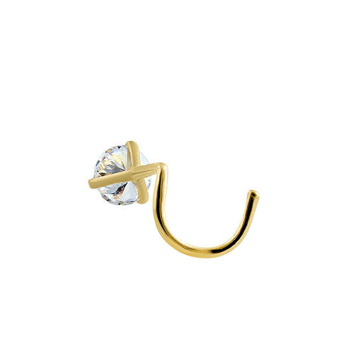 14K Yellow Gold Round CZ Nose Stud - Hypoallergenic U Hook Nose Ring for Sensitive Skin | Perfect for Everyday Wear, Parties & Special Occasions
