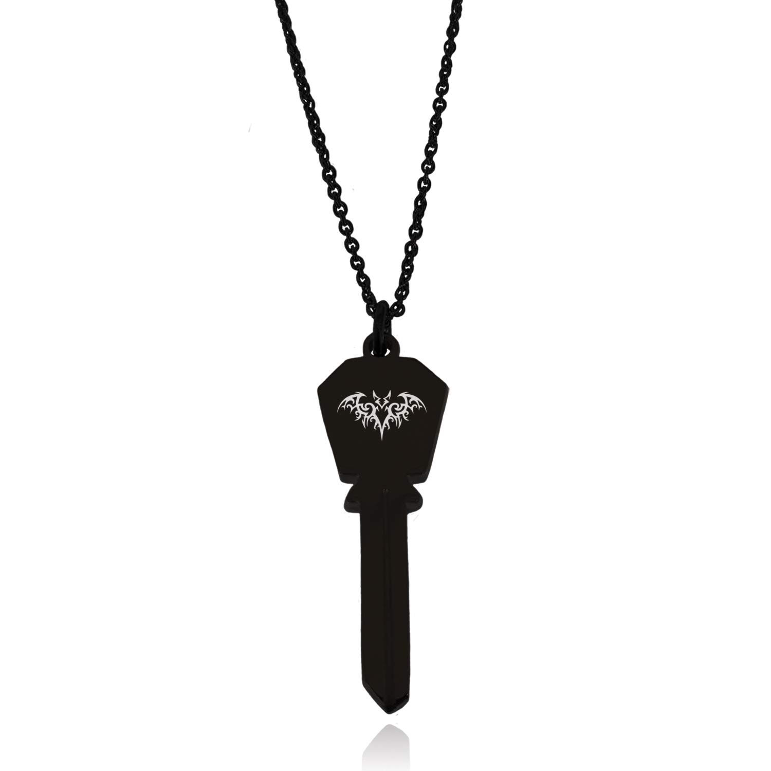 Stainless Steel Tribal Bat Hexagon Pendant Necklace - Gothic Jewelry for Women, Men - Perfect for Halloween Costume, Cosplay, and Alternative Fashion Accessories