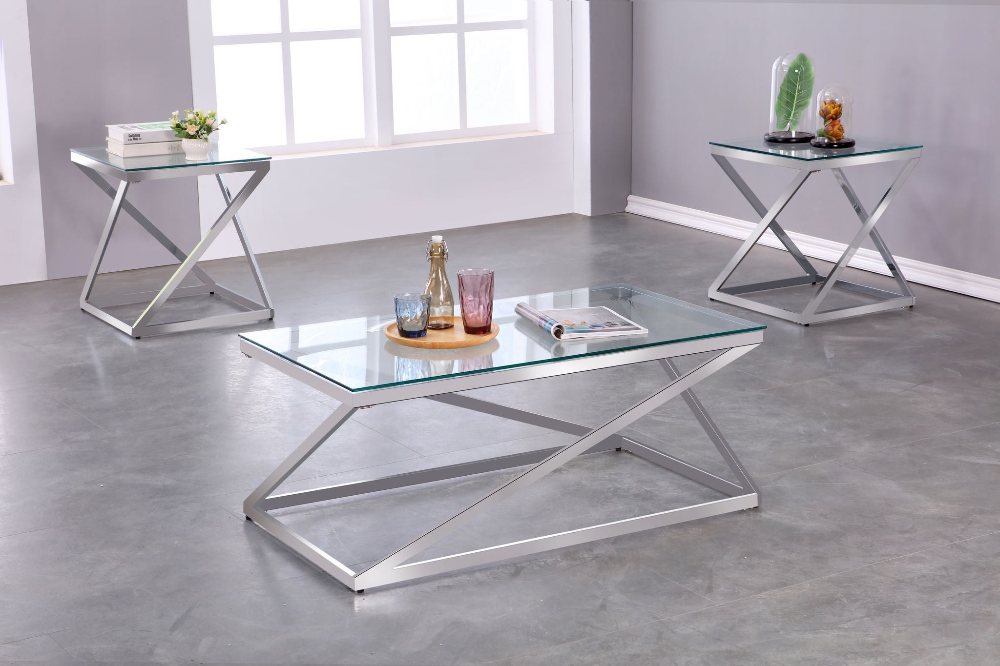 3-Piece Silver Coffee Table Set - Modern Living Room Furniture for Small Spaces & Apartments