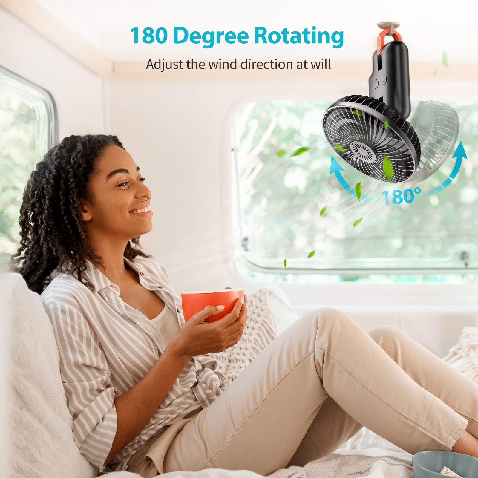 SMARTDEVIL 2 Pack Portable Rechargeable Fans - 180° Rotating Stroller Fan & Camping Fan with LED Lights, Hanging Hook & Power Bank - Perfect for Travel, Camping, RV, Picnic, Baby Stroller & Outdoor Adventures