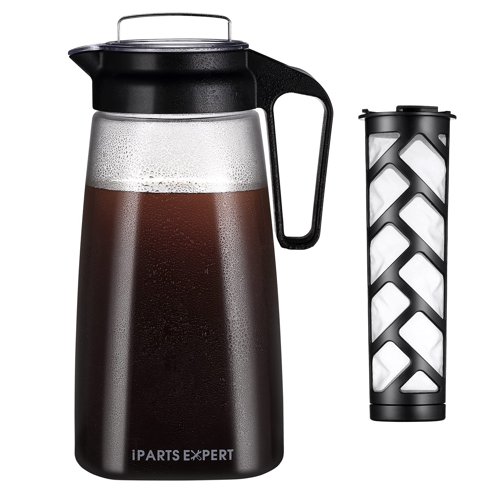 IPARTS EXPERT 68oz/2L Cold Brew Coffee Maker with Removable Mesh Filter - BPA Free, Shatterproof Plastic Iced Coffee & Tea Pitcher for Home, Office, and Outdoor Use