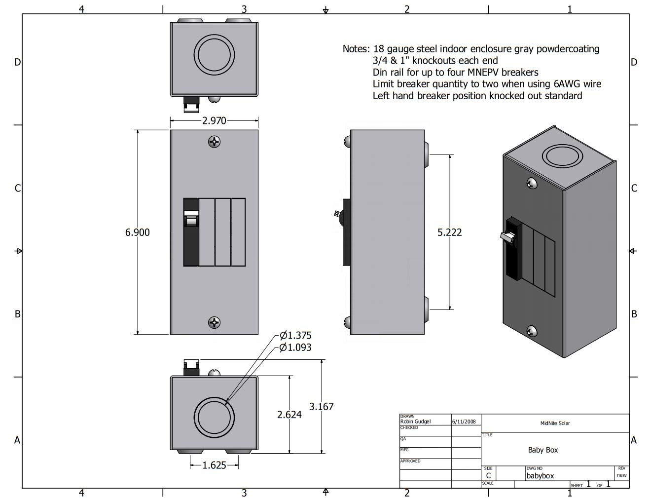MidNite Solar MNBABYBOX Baby Box Enclosure - Weatherproof Electrical Enclosure for Solar Power Systems | Perfect for Outdoor & Off-Grid Installations