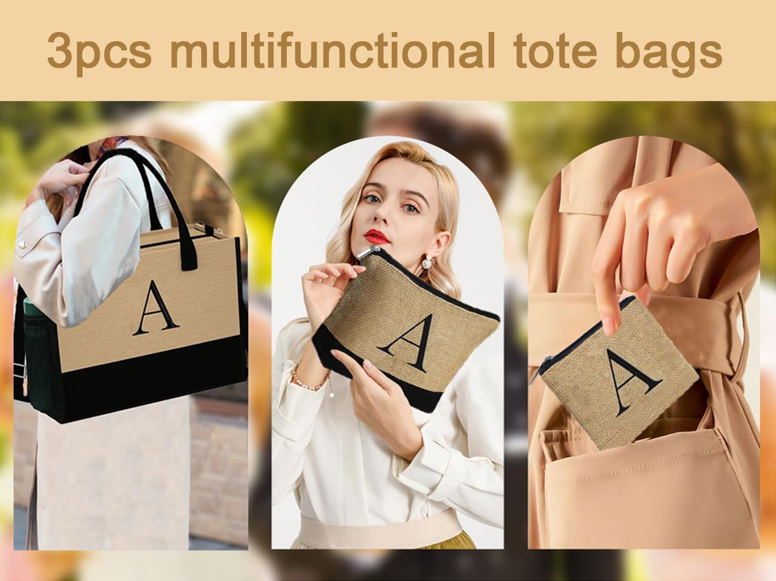 Personalized Monogrammed Tote Bags for Women - 3-Piece Set, Custom Birthday Gifts, Perfect for Work, Shopping & Travel