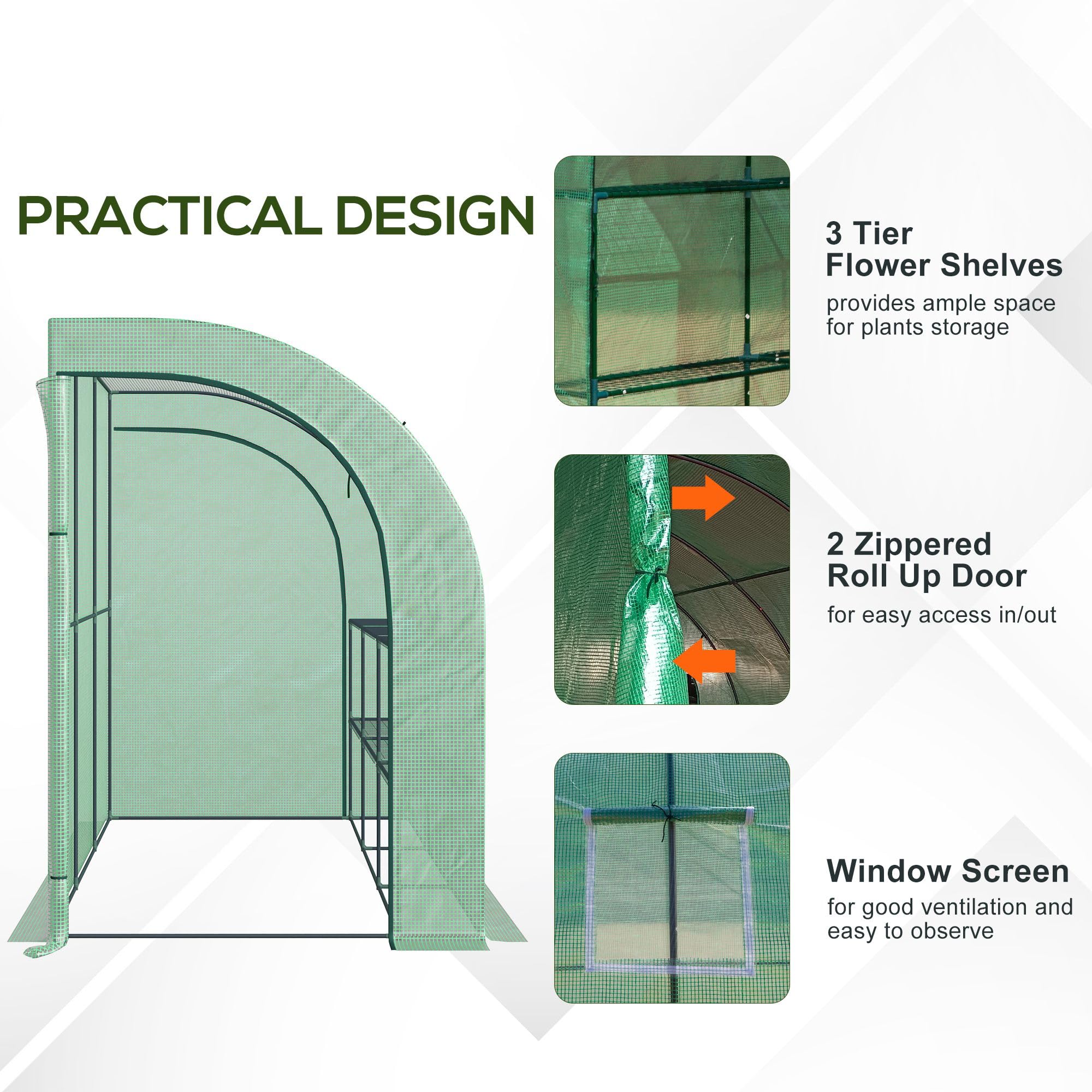 Outsunny 10' x 5' x 7' Walk-in Greenhouse with PE Cover, 2 Roll-up Doors & Windows, 3 Wire Shelves - Perfect for Plant Nursery, Gardening & Backyard Growing - Ideal for Vegetables, Flowers & Herbs in All Seasons