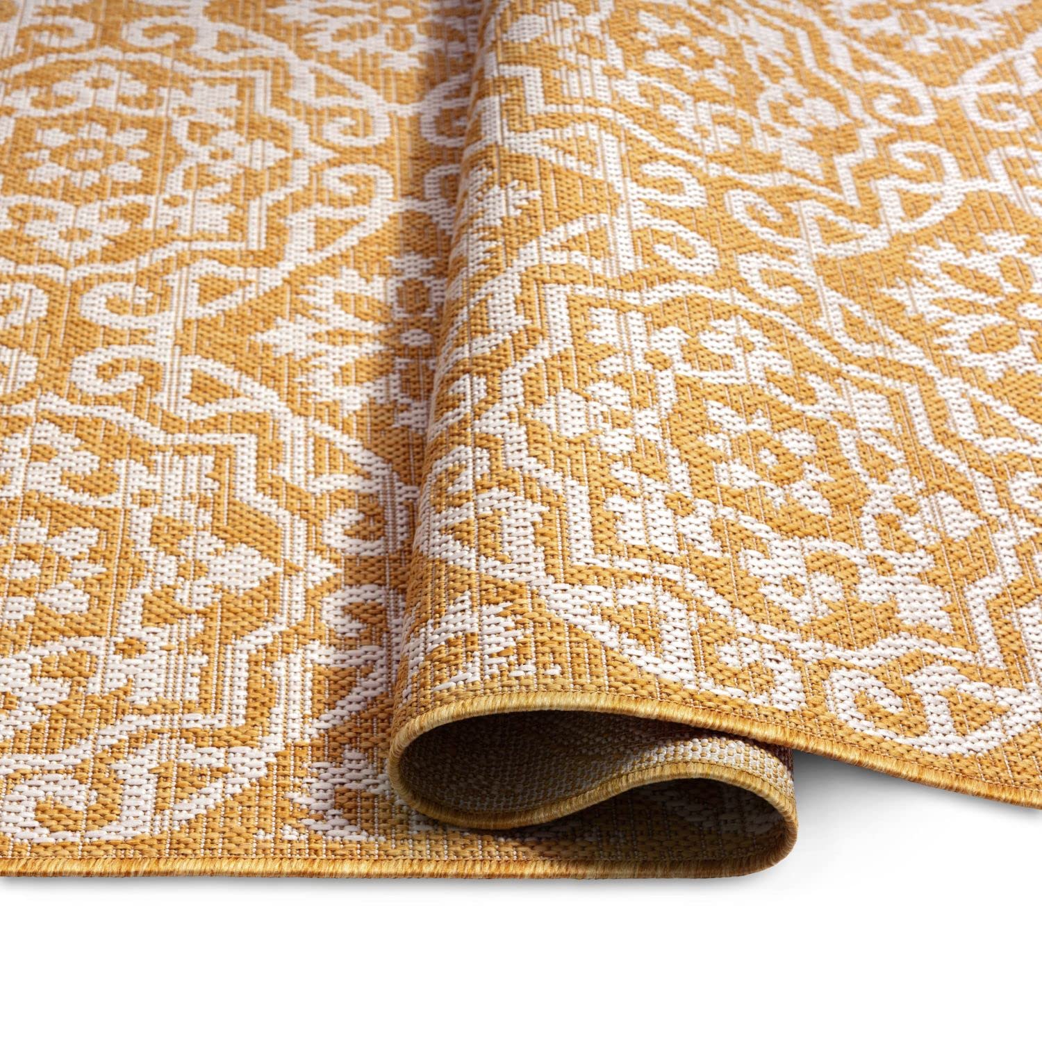 Nicole Miller New York Patio Country Danica Transitional Geometric Indoor/Outdoor Area Rug - Yellow & White - 6'6