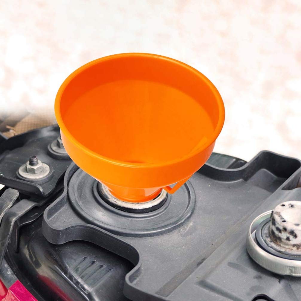 VICASKY Right Angle No-Spill Automotive Funnel - 2 Pack Orange Plastic Multi-Purpose Filling Funnel for Cars, Motorcycles, ATVs & Lawn Mowers - Perfect for Oil Changes, Fluid Transfers & DIY Maintenance