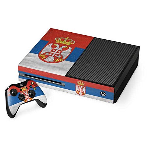 Skinit Serbia Flag Distressed Gaming Skin Decal for Xbox One Console & Controller Bundle - Custom Protective Vinyl Wrap for Gamers & Collectors