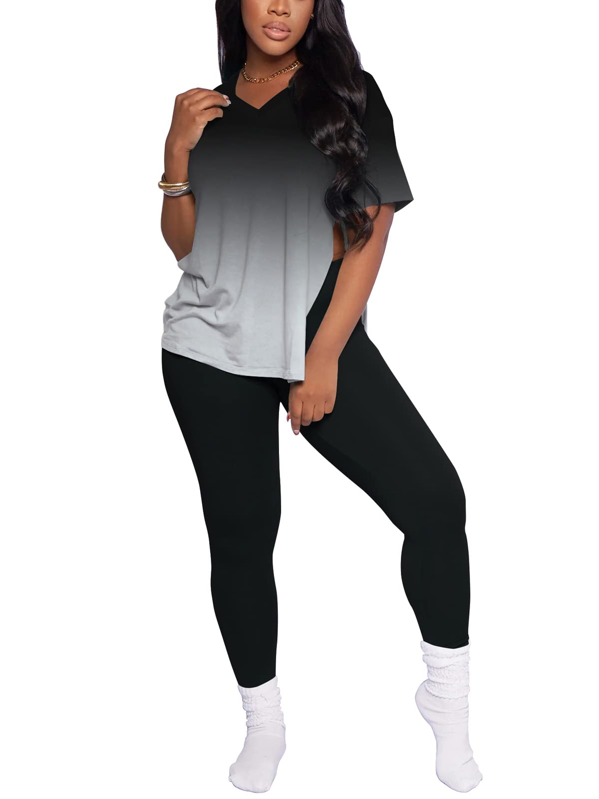 Women's Two Piece Jogger Sweat Suit Set - Short Sleeve Casual Outfit for Lounge, Yoga & Running | Comfortable Athletic Wear
