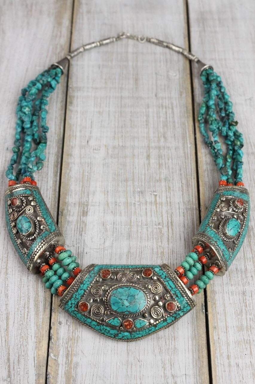 Annapurna Peaks Turquoise Necklace - Handmade Sterling Silver Pendant for Women - Boho Chic Jewelry Gift for Her - Perfect for Casual Wear, Weddings & Special Occasions