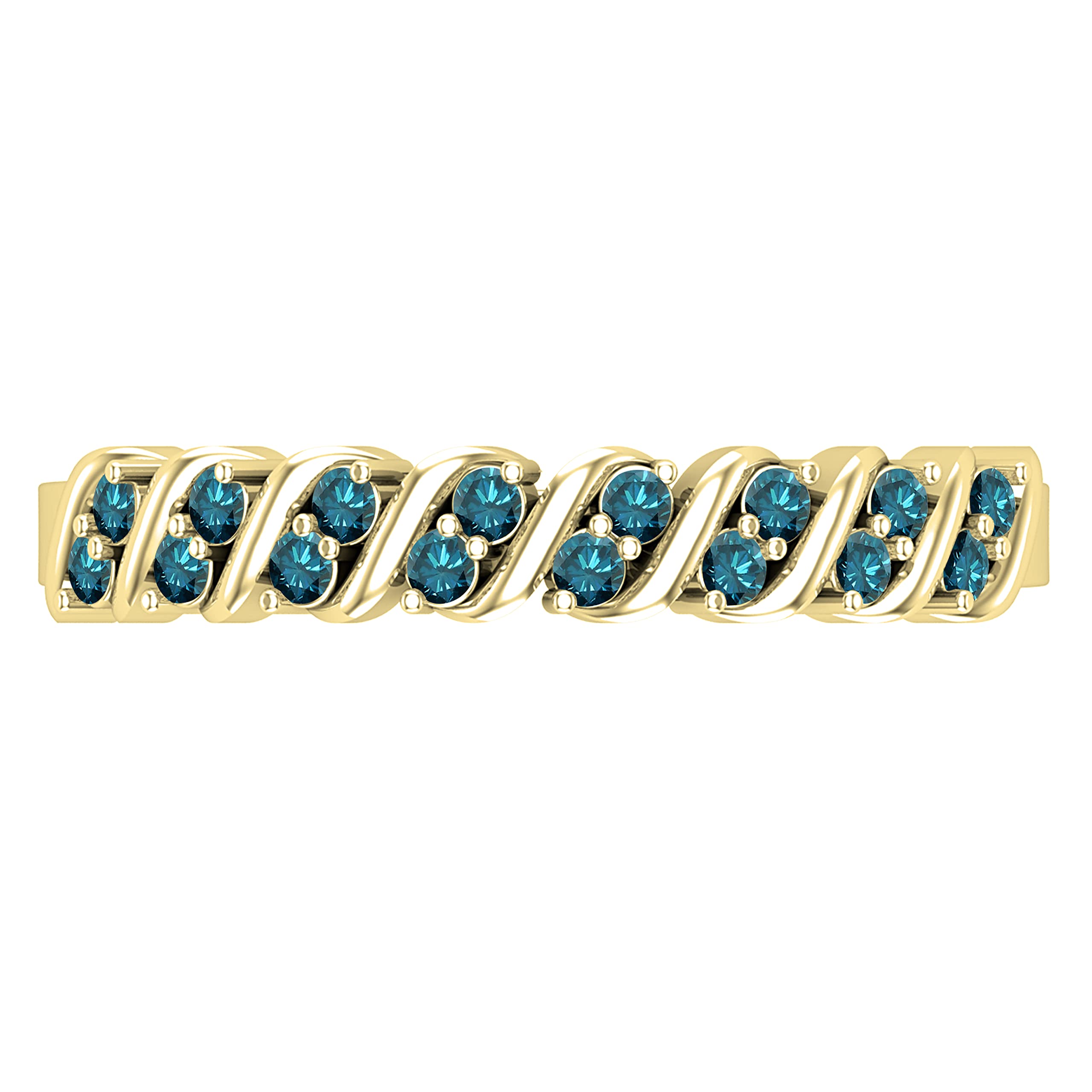0.18 Carat Round Blue Diamond Wave Stackable Wedding Band for Women - 14K Solid Yellow Gold, Size 9 - Elegant Bridal Ring for Anniversary, Engagement & Everyday Wear