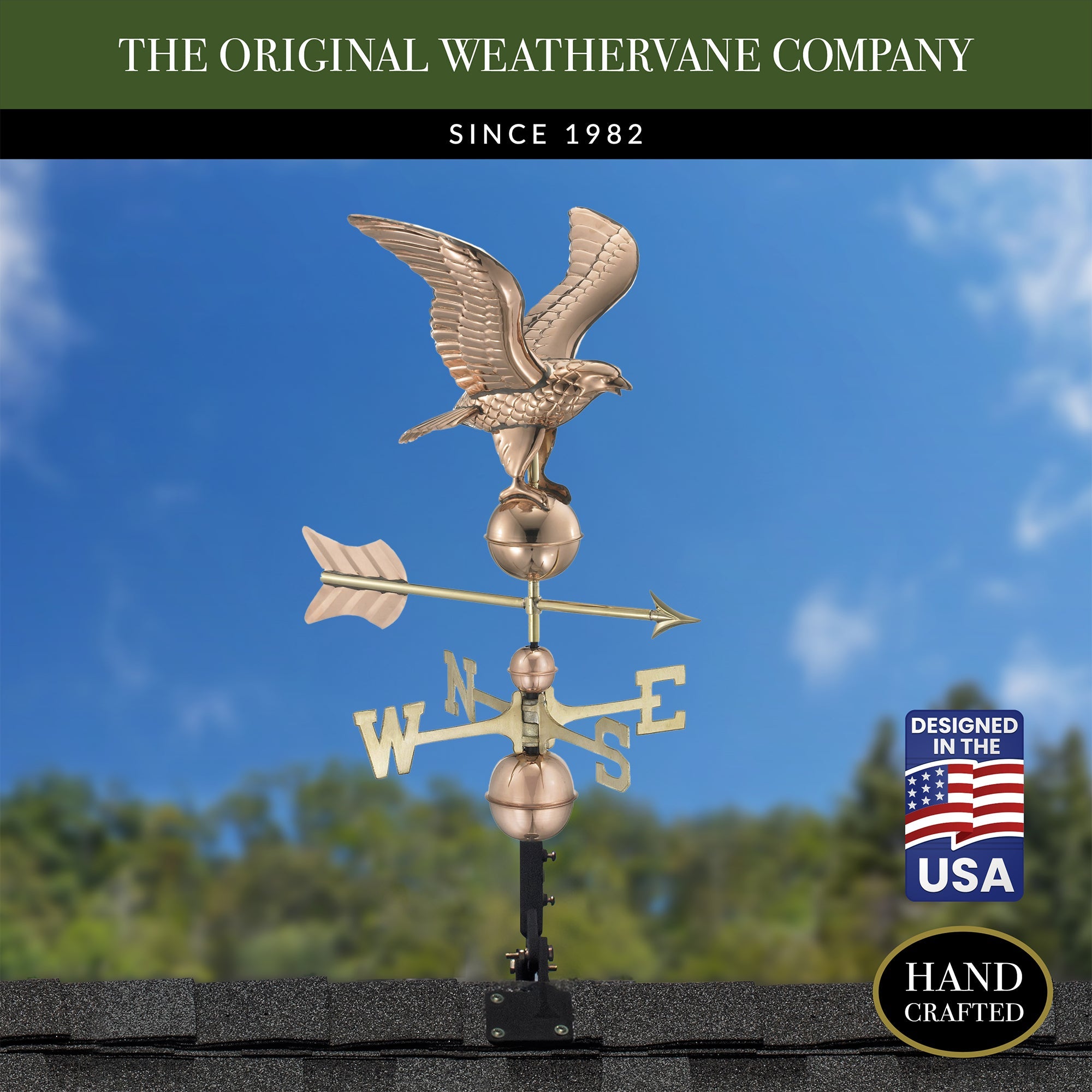 American Eagle Weathervane - Handcrafted Copper Outdoor Decor for Garden, Yard & Farmhouse - Perfect for Rustic Home & Countryside Decorations