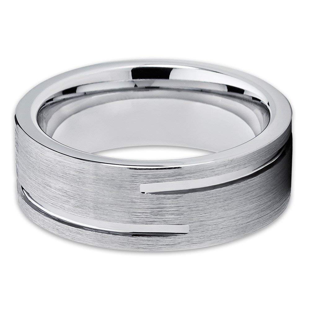 Men's Tungsten Wedding Band - 8mm Silver Tungsten Carbide Ring for Engagement & Anniversary - Comfort Fit Design for Everyday Wear & Special Occasions