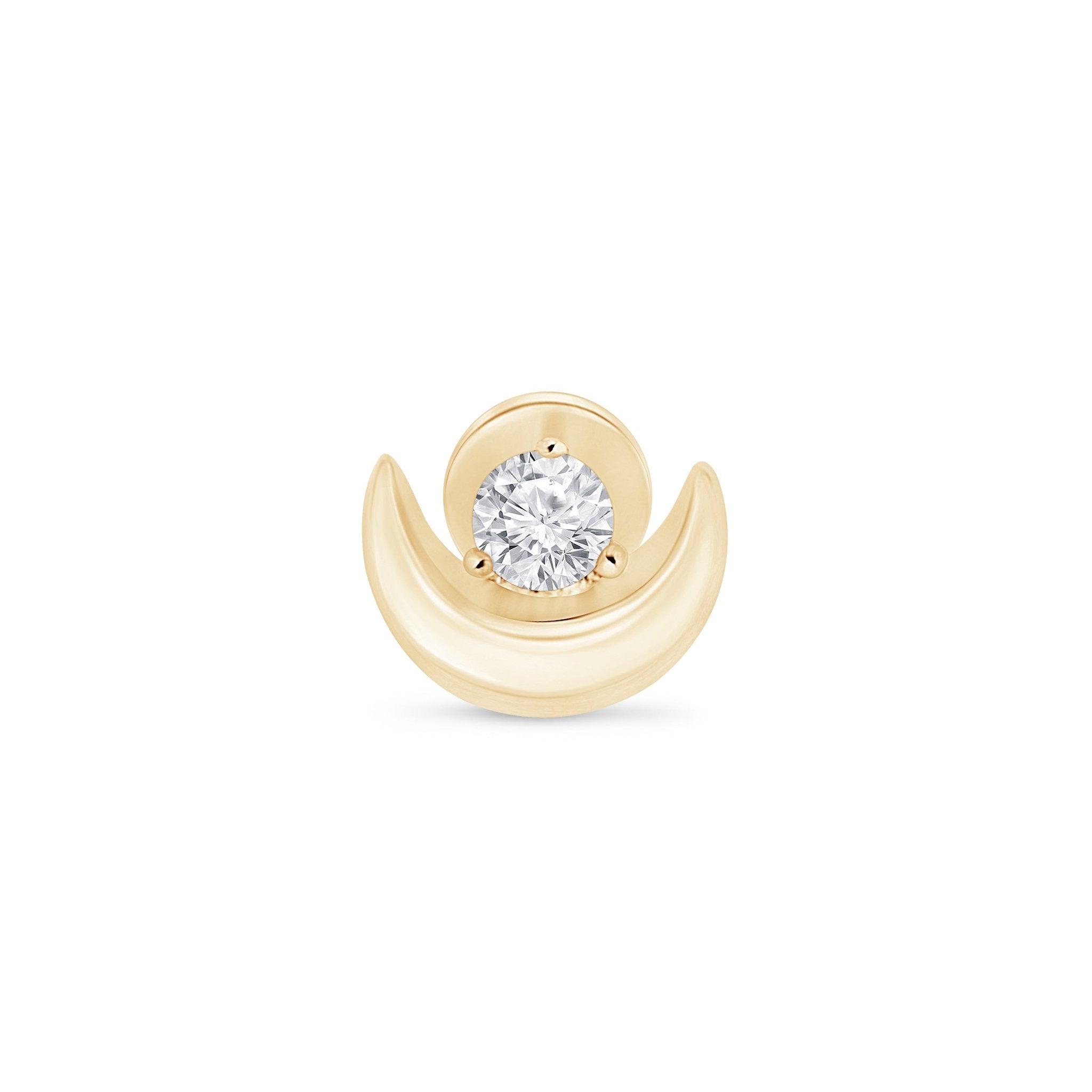 14K Yellow Gold Diamond Crescent Moon Flat Back Stud Earrings for Women - Perfect for Everyday Wear, Parties & Gifts