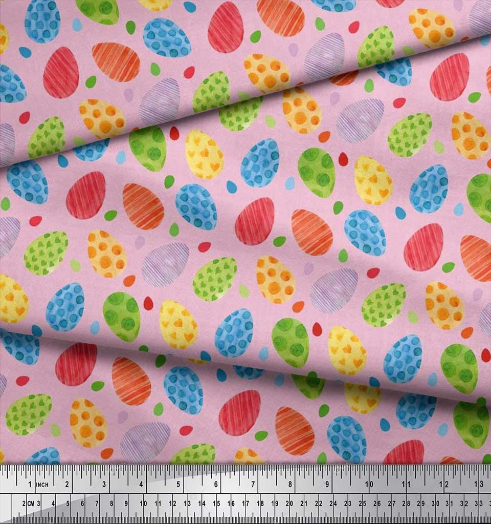 Soimoi Rayon Crepe Pink Fabric by The Yard - 46 Inch Wide Easter Egg Pattern Textile - Playful Printed Fabric for DIY Easter Decorations, Dressmaking & Craft Projects