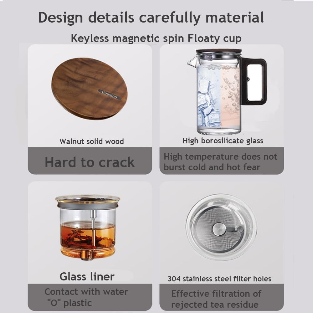 Auraleaf Glass Teapot with Wooden Handle - 720ml Water Separation Teapot for Blooming Tea & Loose Leaf Tea - Perfect for Tea Ceremonies, Home Brewing & Witchcraft Tea Rituals