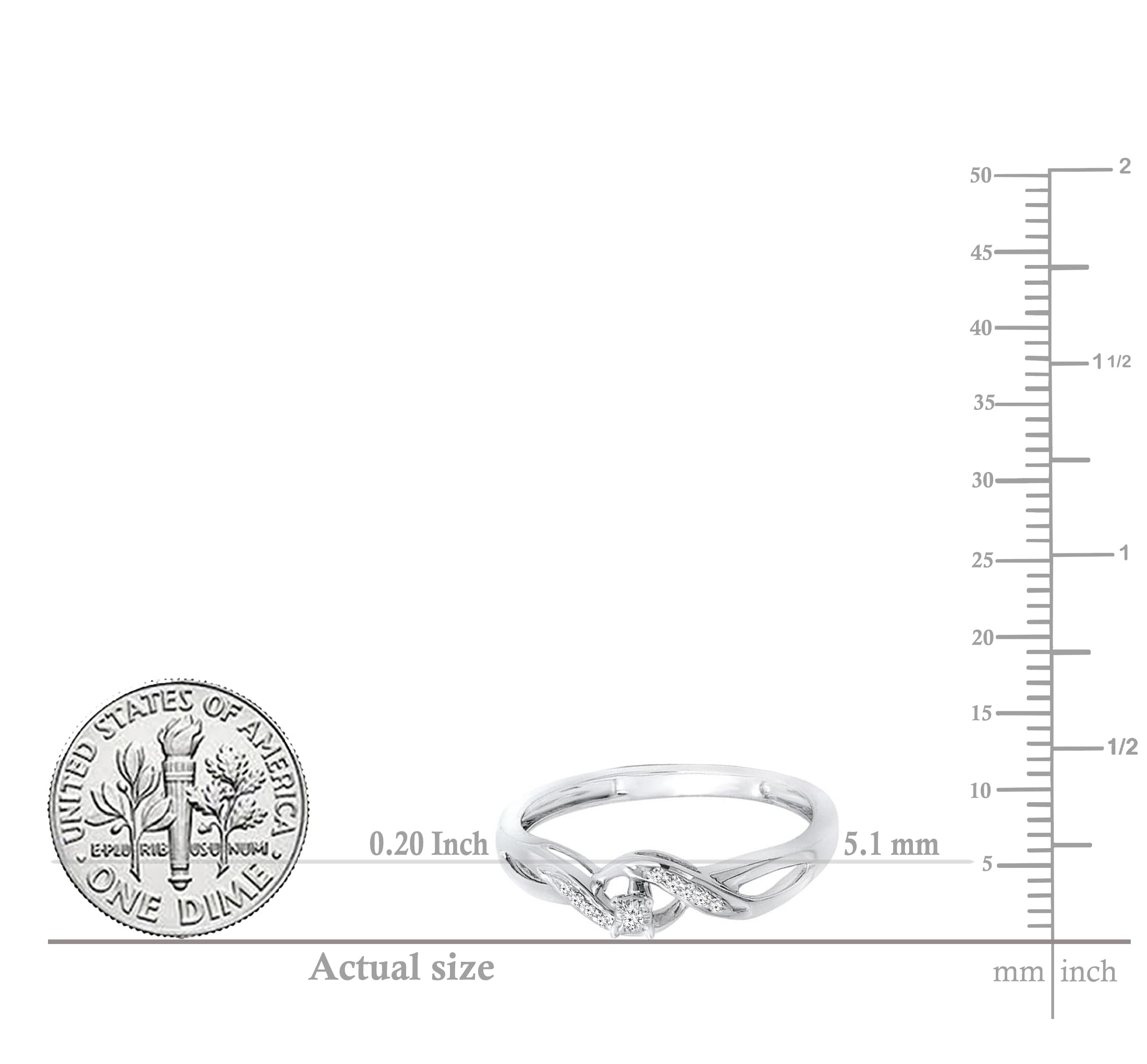 0.06ct Round Diamond Promise Ring for Women - Sterling Silver Size 5.5 - Elegant Crossover Swirl Bridal Ring - Perfect for Engagement, Anniversary & Romantic Gifts