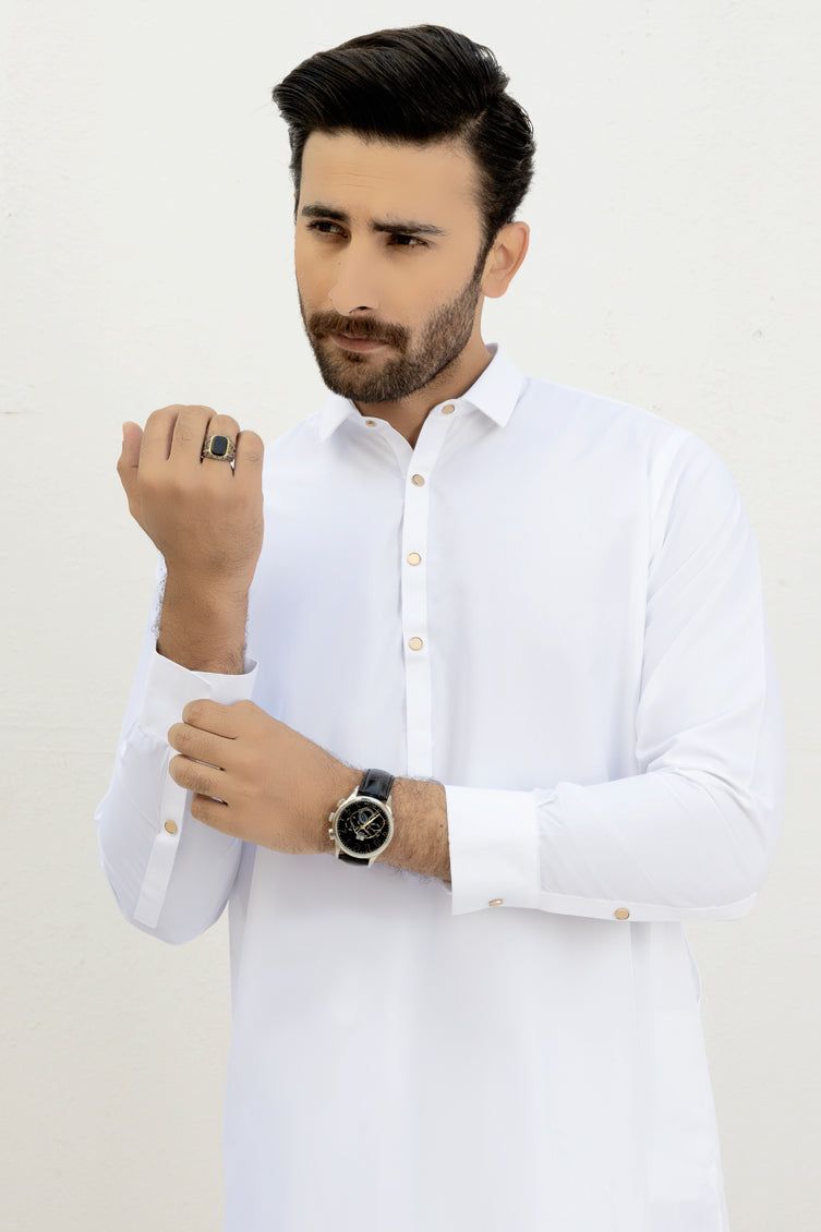 Blended Off White Kameez Shalwar by J. Junaid Jamshed - Premium Pakistani Traditional Outfit for Men - Perfect for Eid, Weddings & Special Occasions