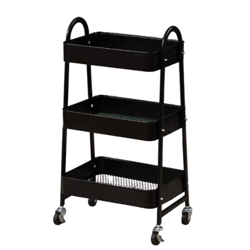 360° Rotating 3-Tier Storage Cart with Steel Frame & Handles - Kitchen, Living Room, Office Organizer for Home & Workspace (Black)