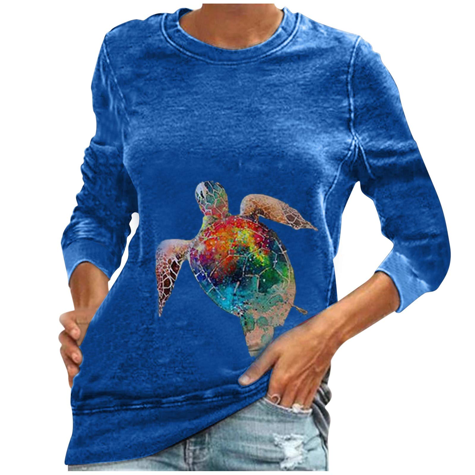 Women's White Long Sleeve Cotton T-Shirt - Loose Fit Crew Neck Pullover Casual Top for Everyday Wear | Perfect for Office, Weekend Outings & Layering