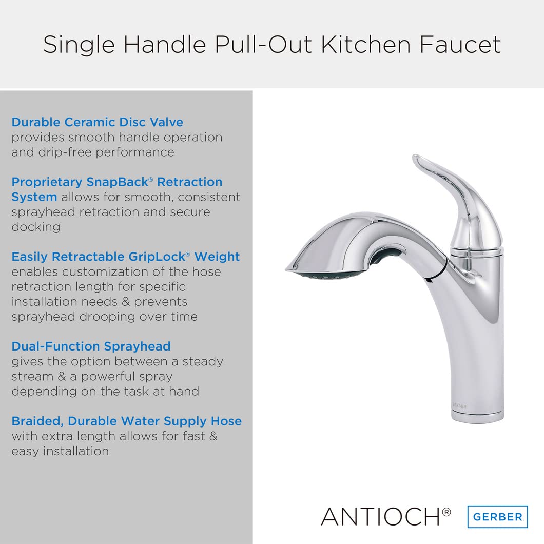 Gerber Plumbing Antioch Pull-Out Kitchen Faucet - Stainless Steel Single Handle Sink Faucet with High Arc Spout for Modern Kitchens | Perfect for Washing Dishes, Filling Pots & Cleaning Countertops
