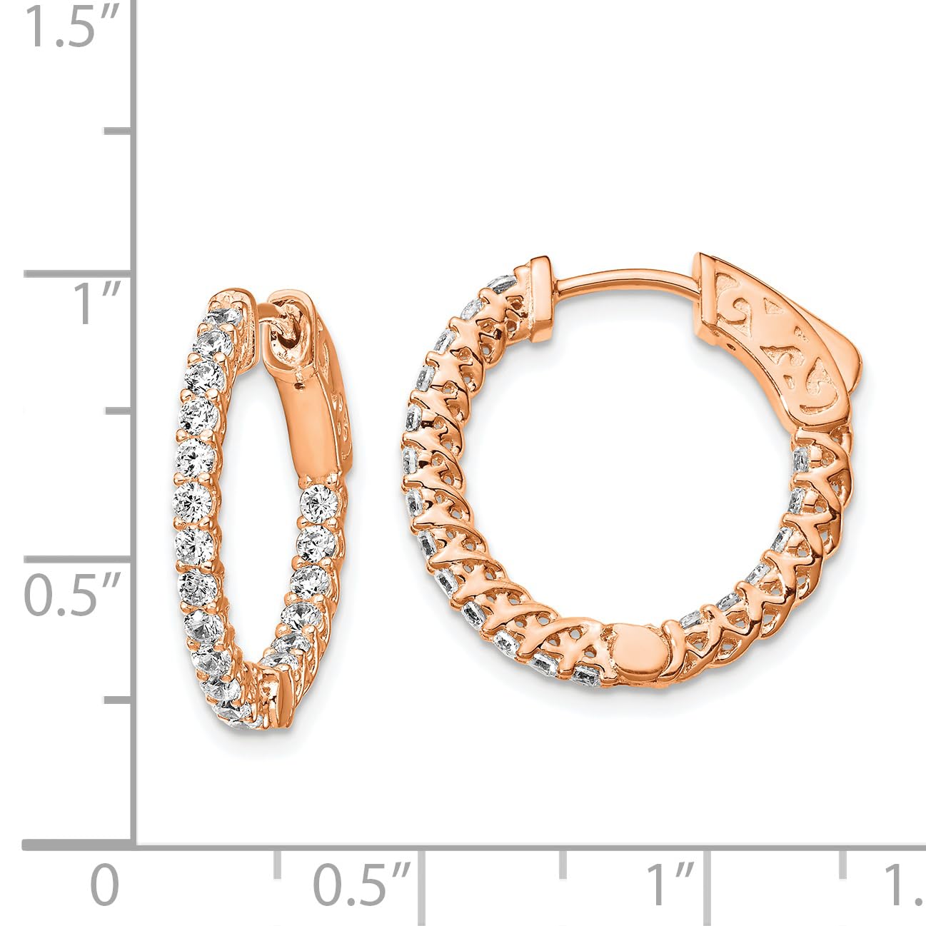 Sterling Silver Rose Gold CZ Hoop Earrings for Women - Elegant In & Out Design for Everyday Wear, Parties & Special Occasions