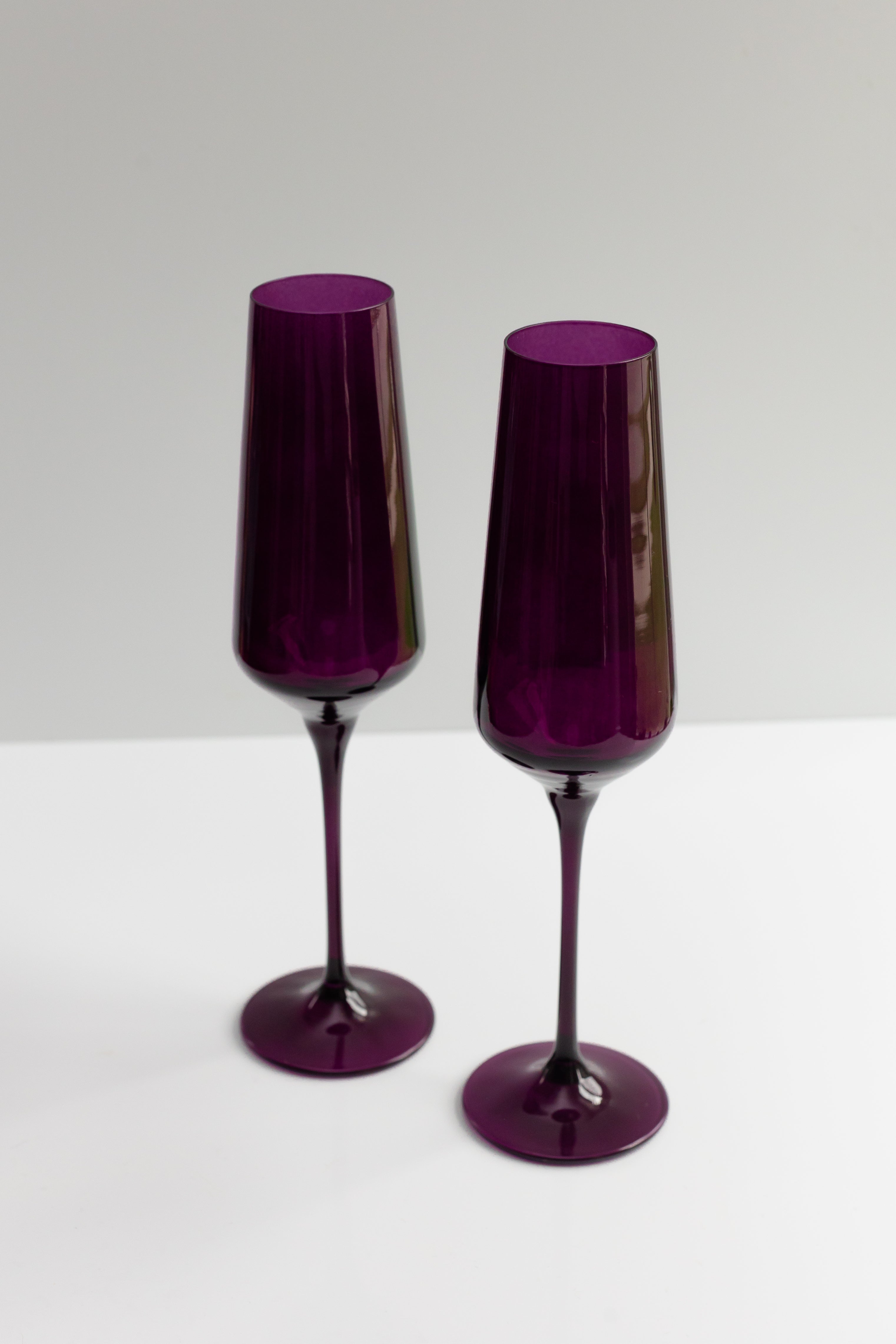 Elegant Estelle Colored Champagne Flutes Set of 2 - Amethyst Purple Glassware for Wedding, Anniversary & Romantic Celebrations