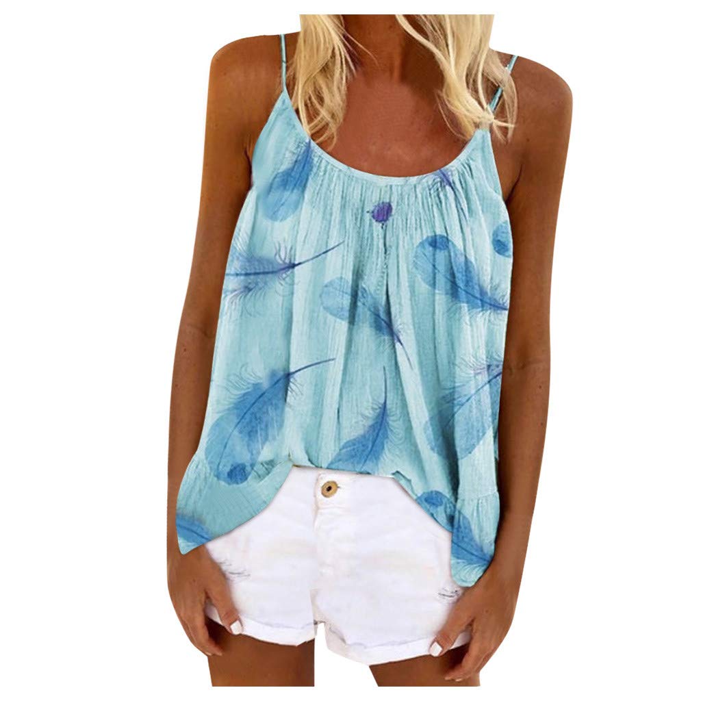 Women's Summer Tops - Casual Crew Neck Ruffle Hem Spaghetti Strap Tank Tops, Loose Fit Beach Cami Shirts & Camisoles | Perfect for Beach Outings, Vacation Wear & Summer Fashion