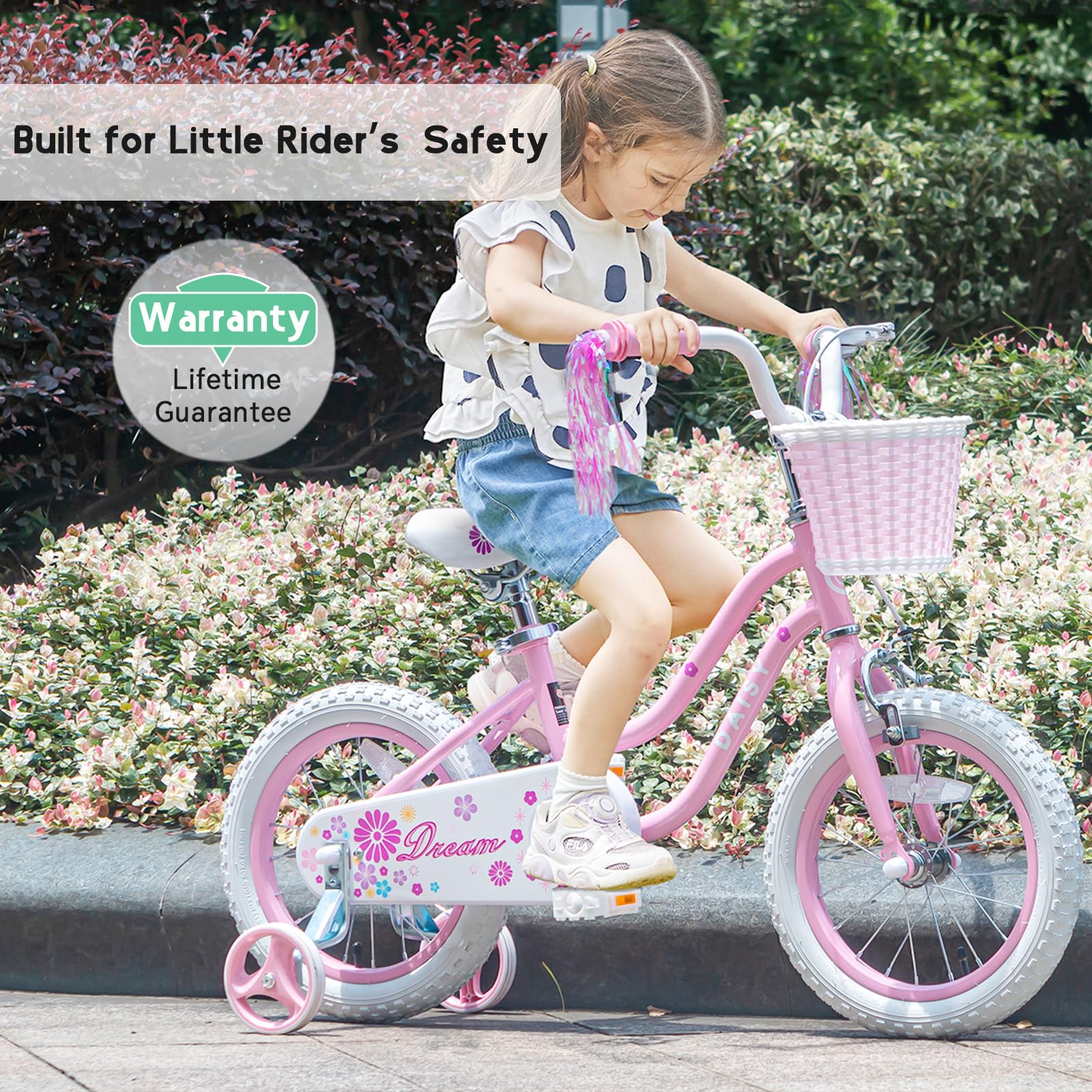 12 14 16 Inch Daisy Princess Girls Bike for Kids Ages 2-7 Years | Toddler & Child Bicycle with Training Wheels, Basket & Streamers | Multiple Colors | Perfect for Birthday Gifts, Park Rides & Neighborhood Cycling
