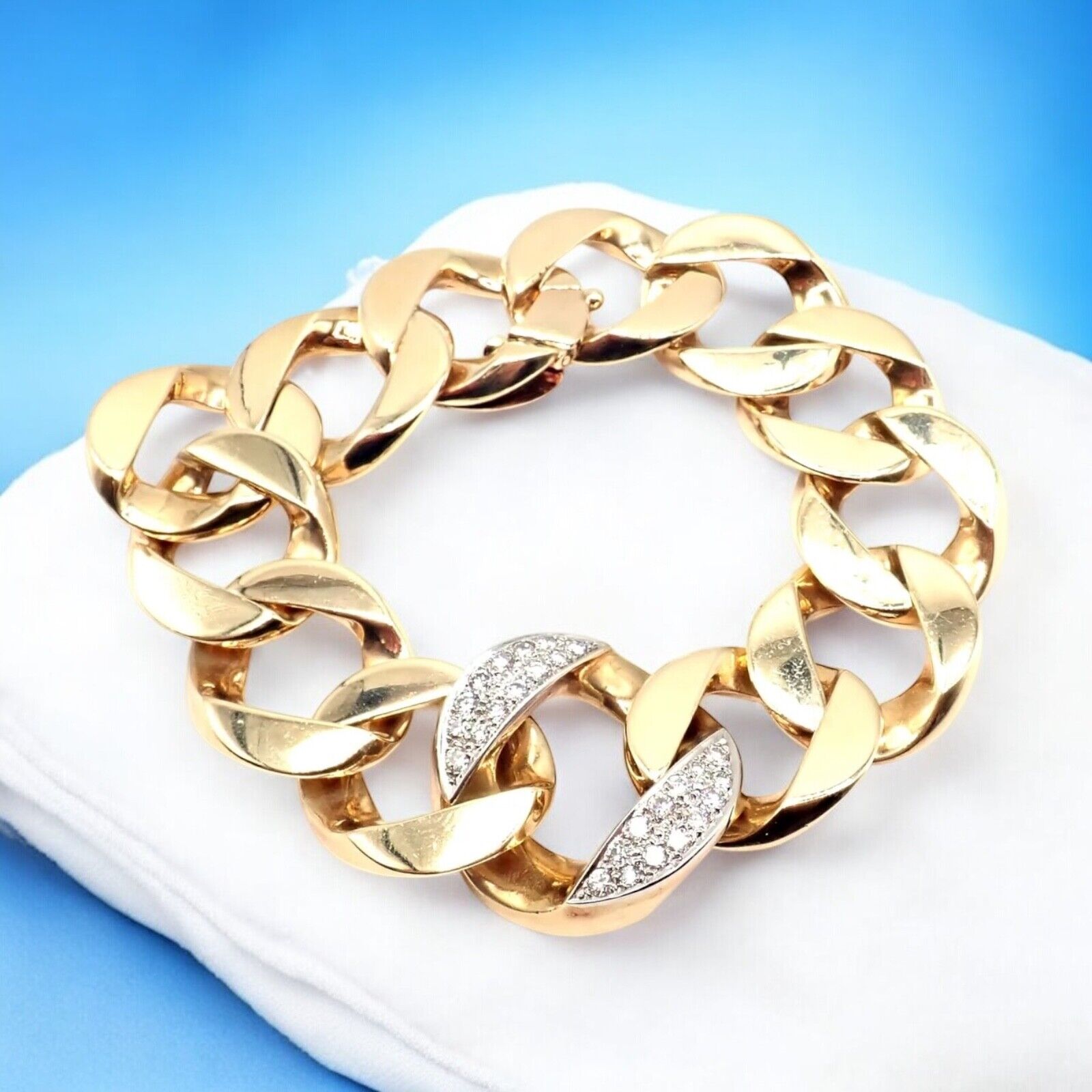 Vintage Tiffany & Co 14k Yellow Gold Diamond Heavy Curb Link Bracelet - Luxury Jewelry Gift for Women, Perfect for Weddings & Special Occasions