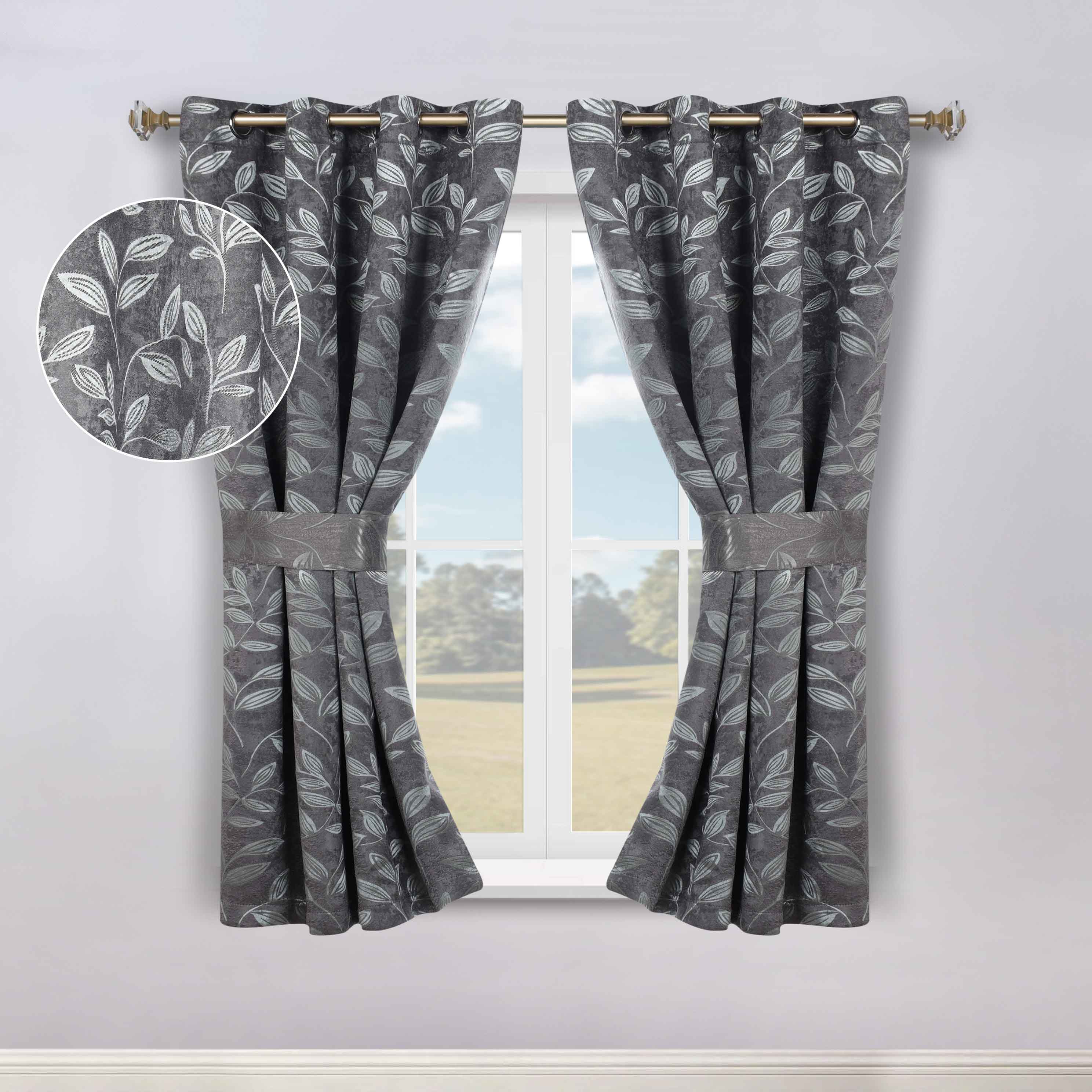 Blackout Curtains for Bedroom - Set of 2 Panels, 100% Room Darkening Thermal Insulated Drapes with Leaves Pattern - Perfect for Nursery, Home Theater & Light Sleepers
