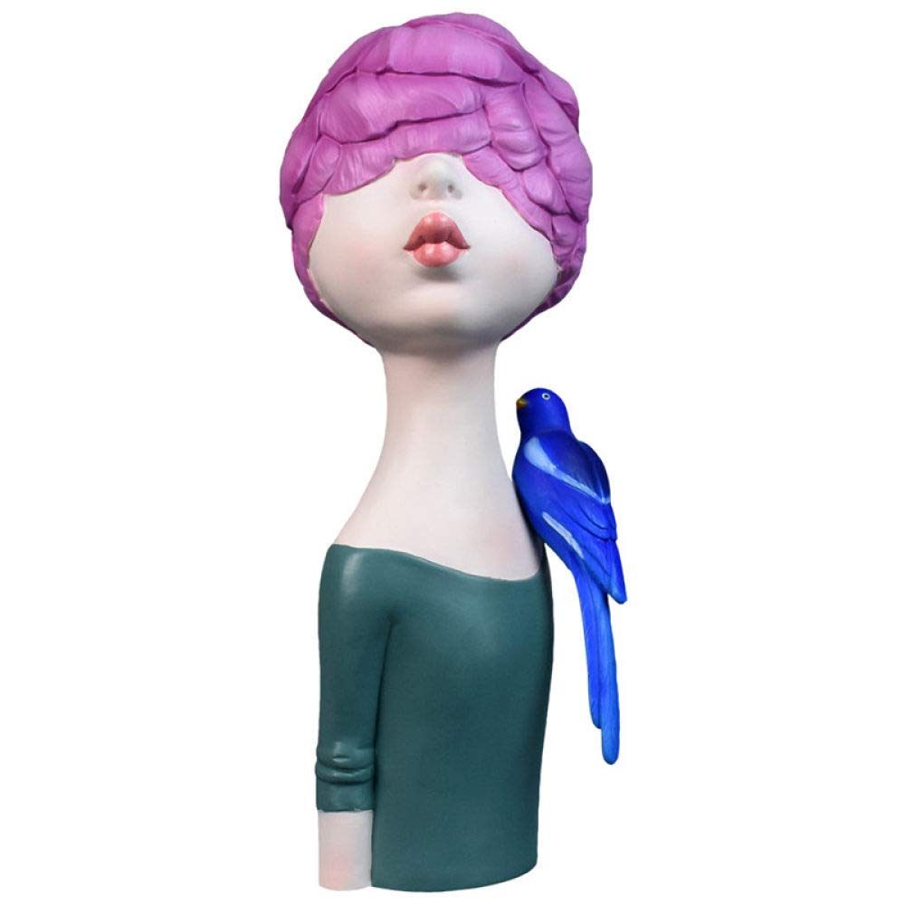 Nordic Resin Blue Bird and Purple Flower Girl Figurine - Creative Sculpture Statue for Home Decor, Desktop Ornament, Collectible Art Craft - Perfect for Living Room, Bedroom, Office Display