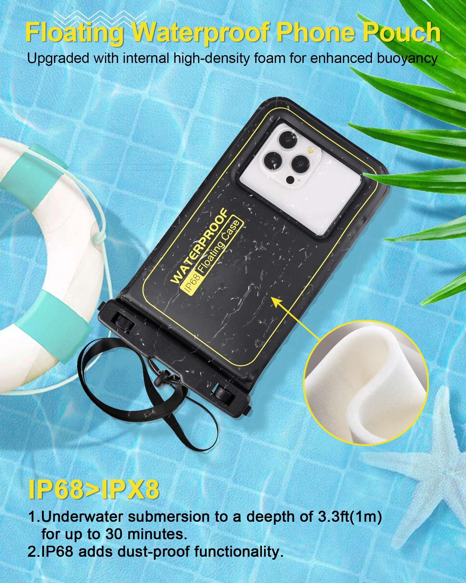 IP68 Waterproof Phone Pouch for iPhone 16 15 14 13 12 Plus Pro Max & Galaxy - Cruise, Beach, Kayak, Boat Accessories - Travel Dry Bag for Swimming, Snorkeling & Outdoor Activities - Black