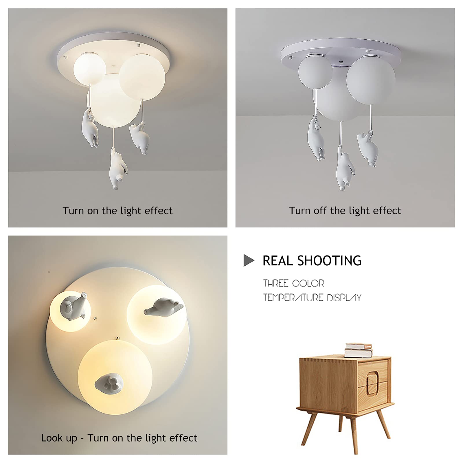 Adorable Cartoon Bear Flush Mount Ceiling Light with White Glass Shade - Cute Nursery Lighting for Kids Bedroom, Playroom, Boys & Girls Room, Living Room Decor | Perfect for Children's Spaces and Cozy Home Ambiance