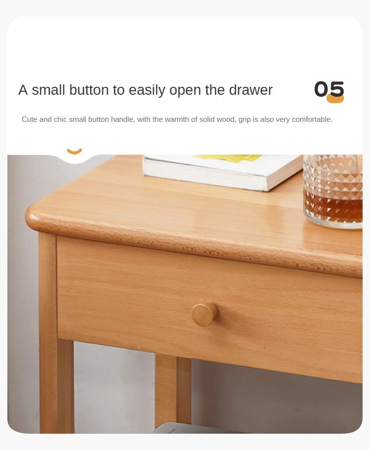 Solid Wood Nightstand - Beech & Pine Bedside Table for Bedroom, Modern & Rustic End Table with Storage Shelf - Perfect for Bedroom, Living Room, or Office