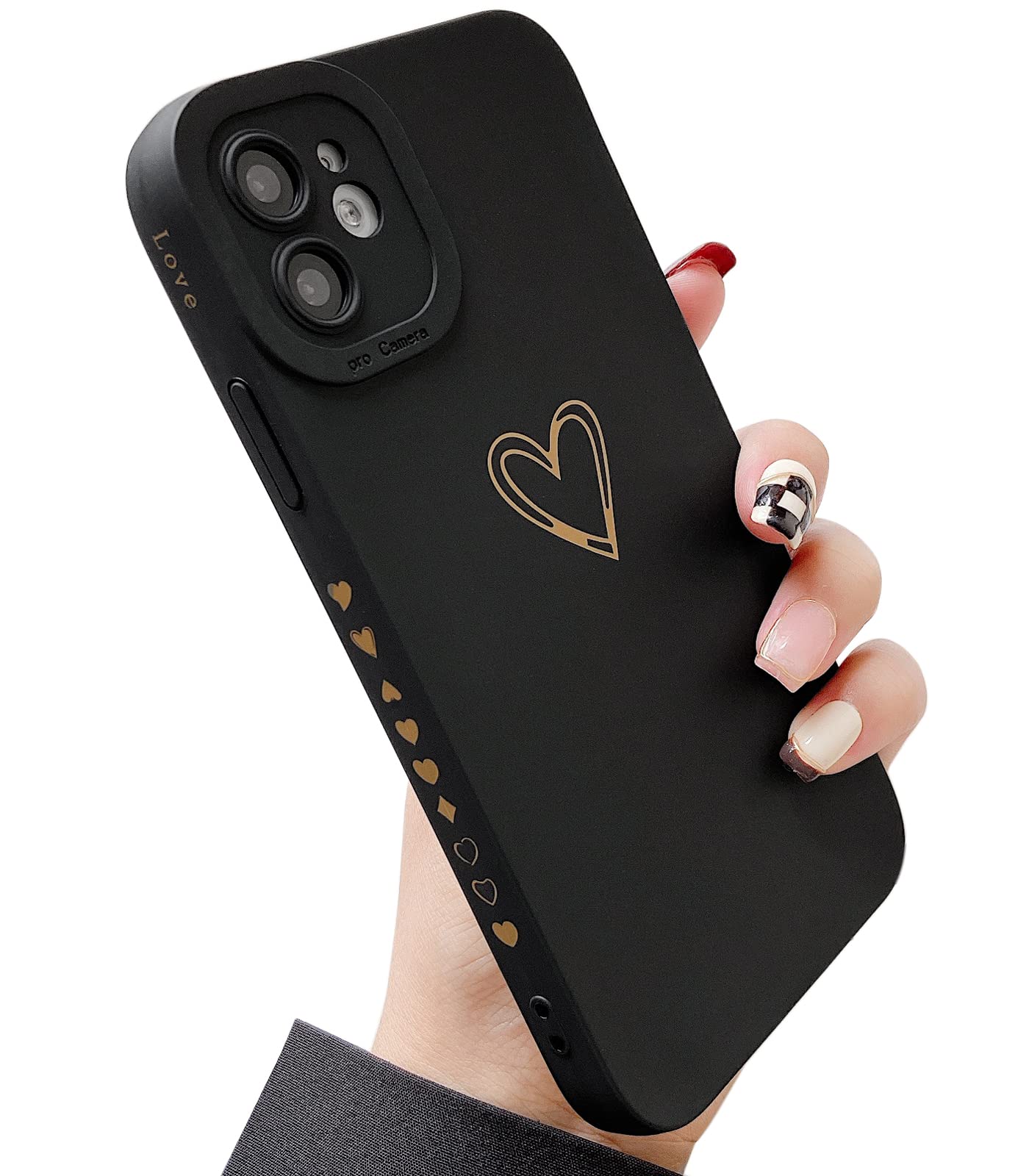 Qokey Cute Heart Plated iPhone 11 Case 6.1 Inch (2019) - Shockproof TPU Soft Cover with Anti-Fall Lens Protection & Anti-Fingerprint Design - Perfect Gift for Women, Girls & Men (Black) - Ideal for Everyday Use, Travel & Photo Protection