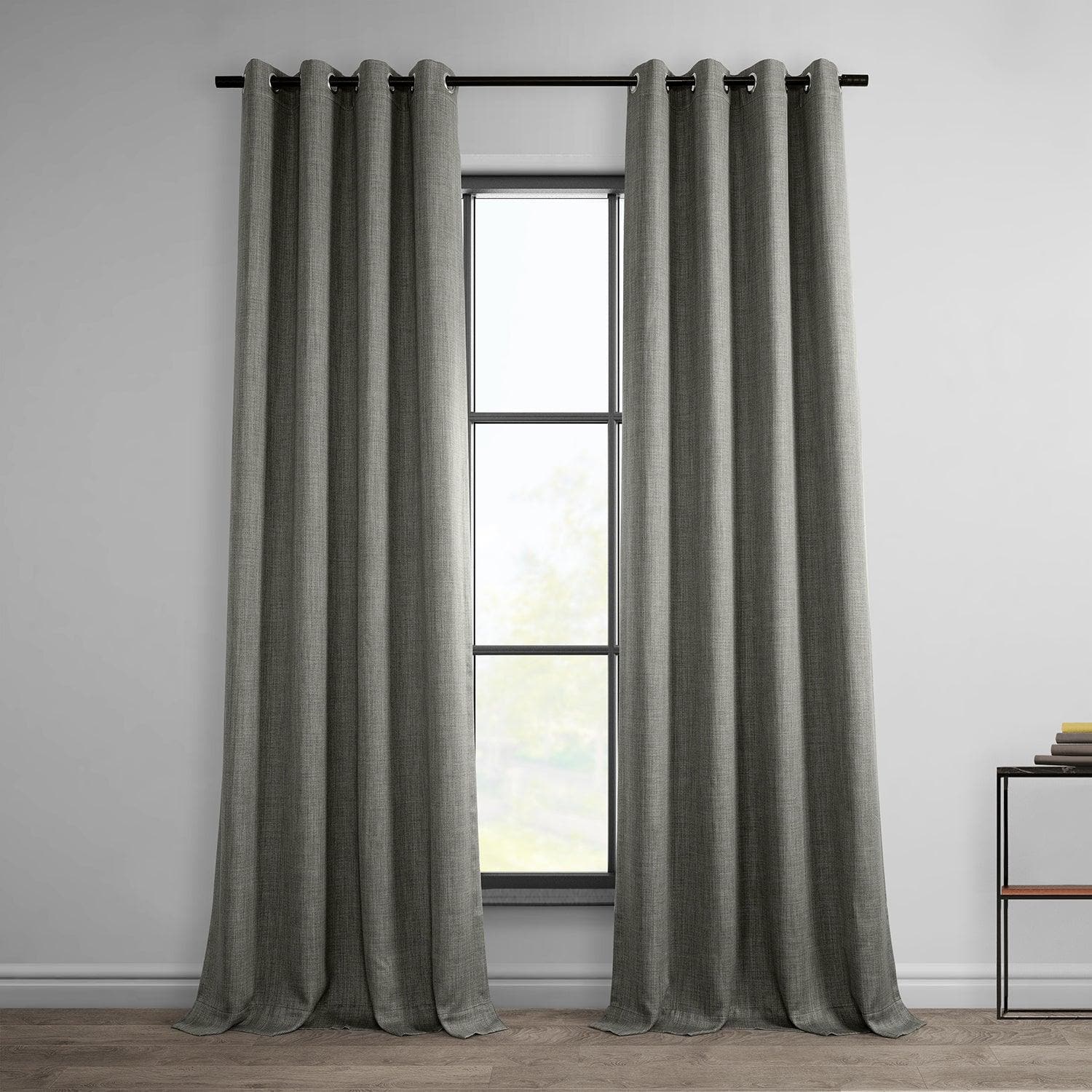 Grey Grommet Textured Faux Linen Blackout Curtains for Living Room & Bedroom - Light Blocking Thermal Insulated Window Drapes for Home Decor