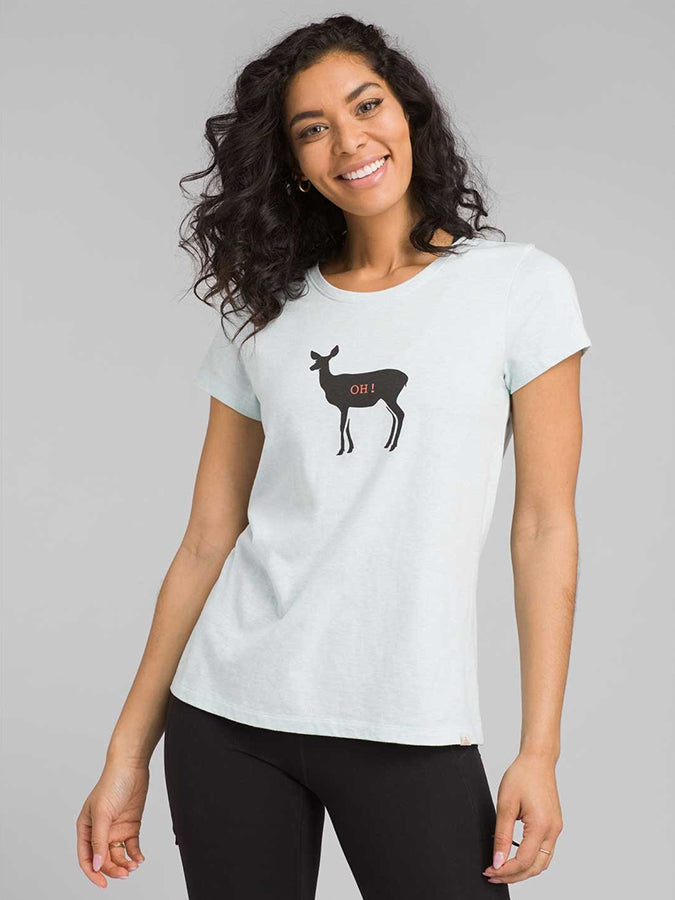 Prana Graphic Women's Short Sleeve T-Shirt - Aqua Deer Print - Soft Cotton Casual Tee for Yoga, Hiking & Everyday Wear