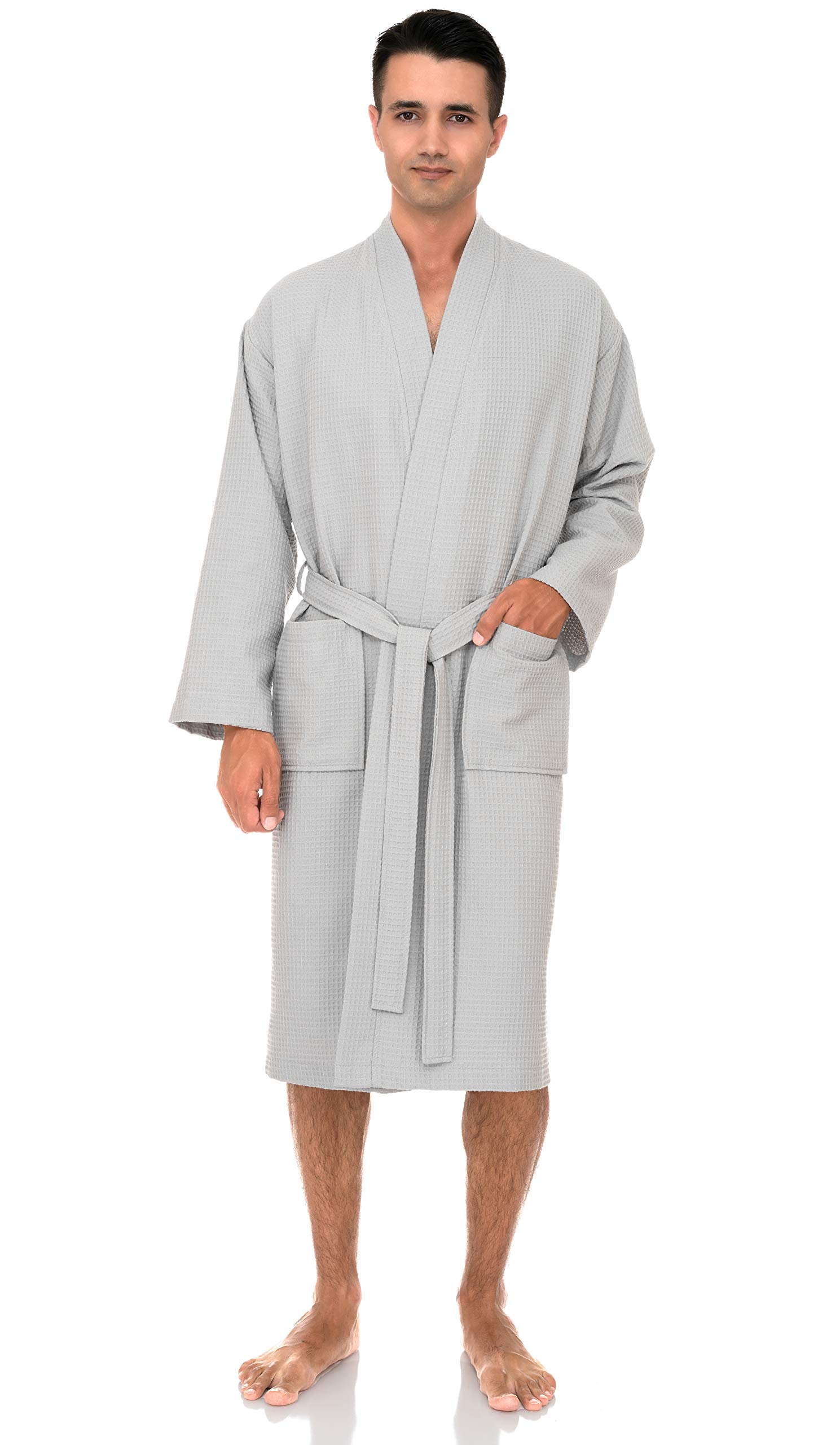 TowelSelections Men's Kimono Waffle Spa Bathrobe - Soft Cotton Robe for Men, Lightweight Lounge Wear, Perfect for Spa, Bath, Pool & Relaxation at Home