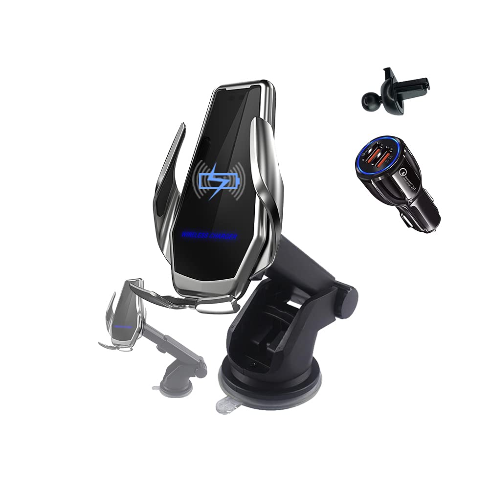 15W Fast Wireless Car Charger - Qi Certified Auto Clamping Phone Holder for iPhone 12/13/14 Pro Max, Samsung Galaxy S10/S20/S21/S22 - Dashboard & Windshield Mount with Smart Sensor Charging - Perfect for Commuting & Road Trips